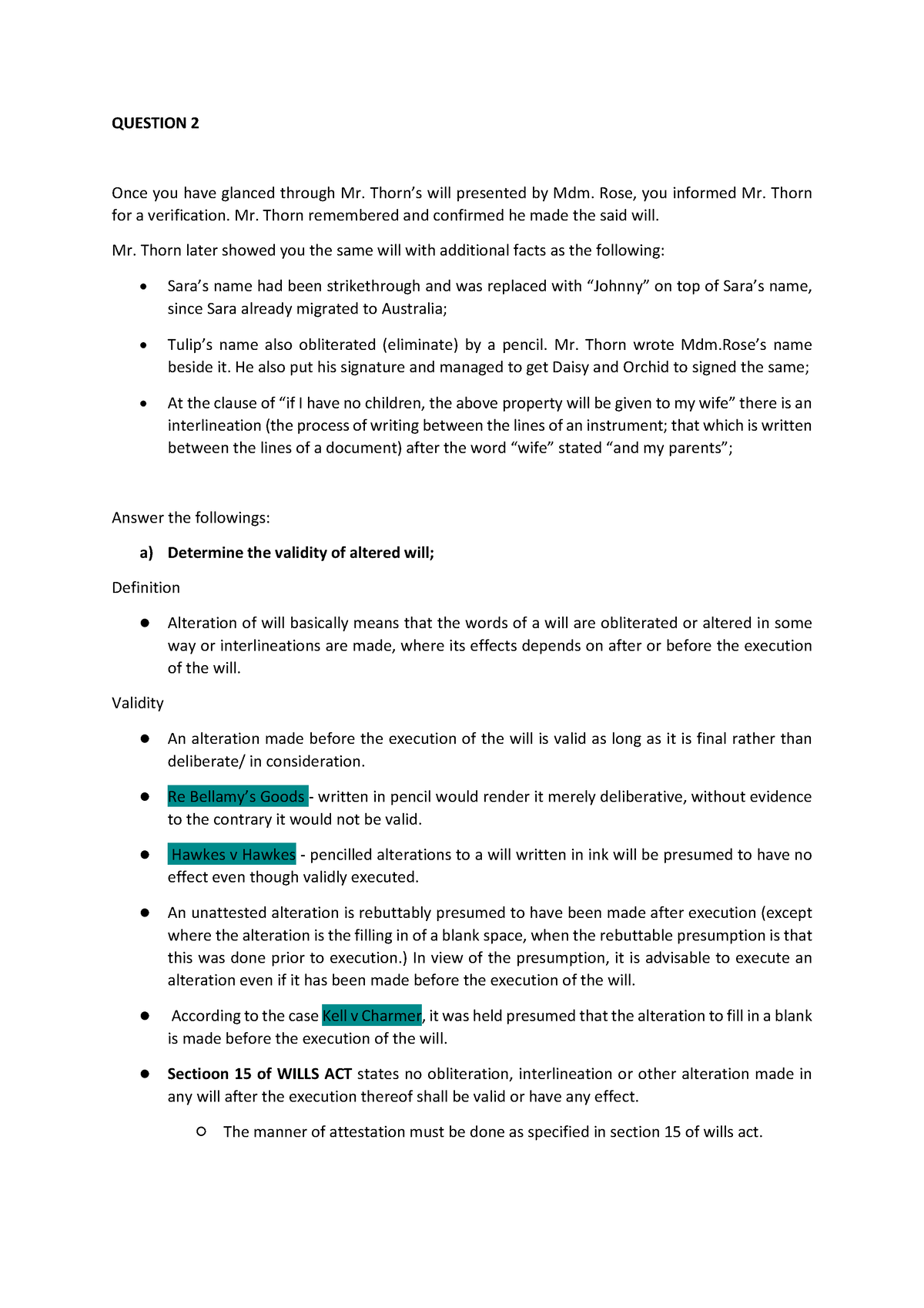 TUTO 5(Q2) Answer - QUESTION 2 Once you have glanced through Mr. Thorn ...