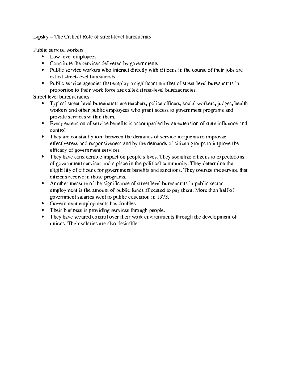 Lipsky The Critical Role of street Lipsky The Critical Role of streetlevel bureaucrats