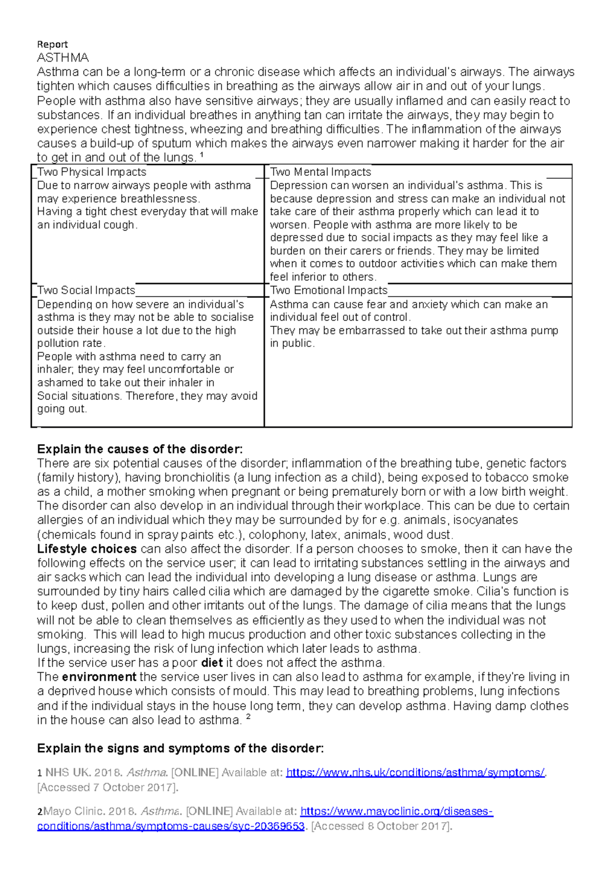 Physiological Disorders and their Care - ASTHMA Asthma can be a long ...