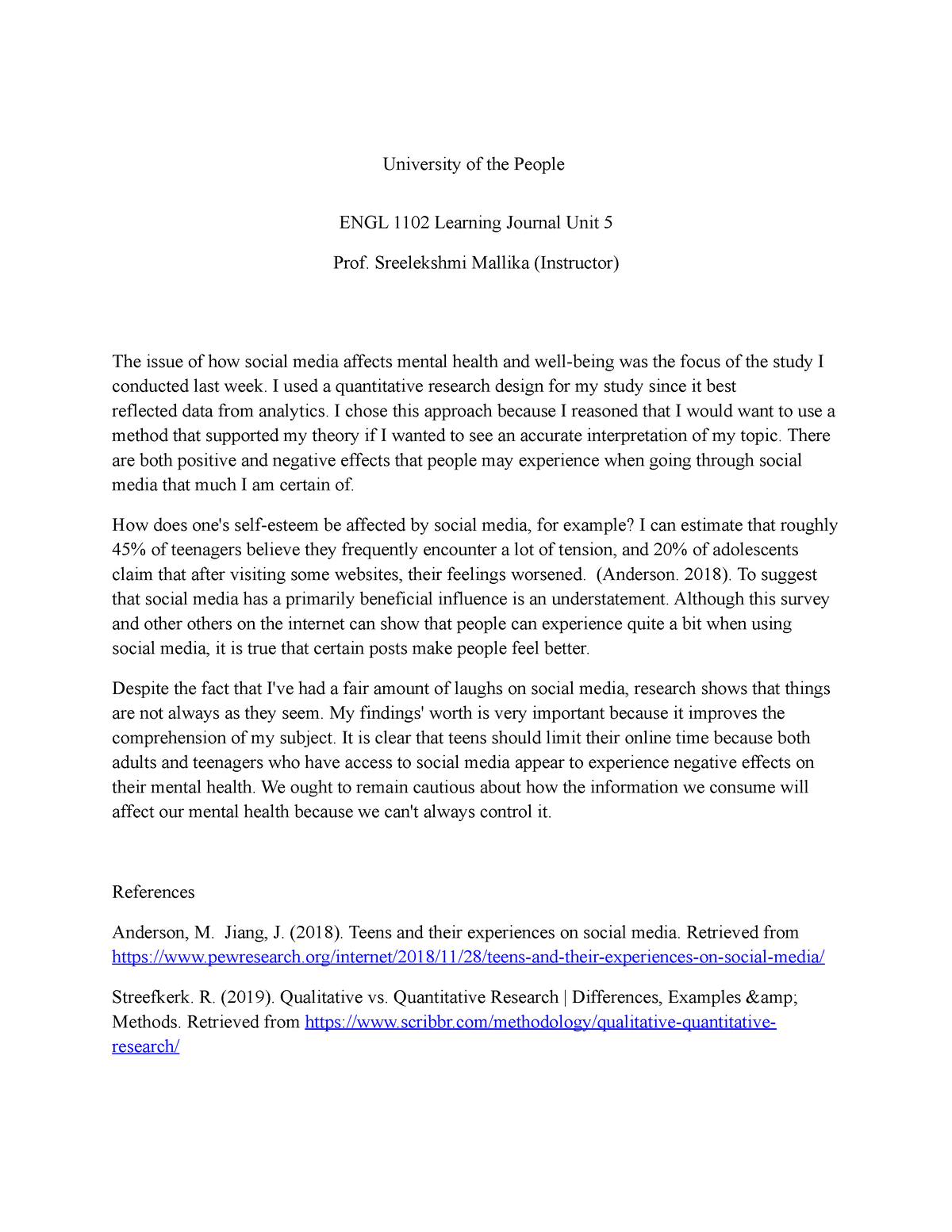 ENGL 1102 Learning Journal Unit 5 - University Of The People ENGL 1102 ...