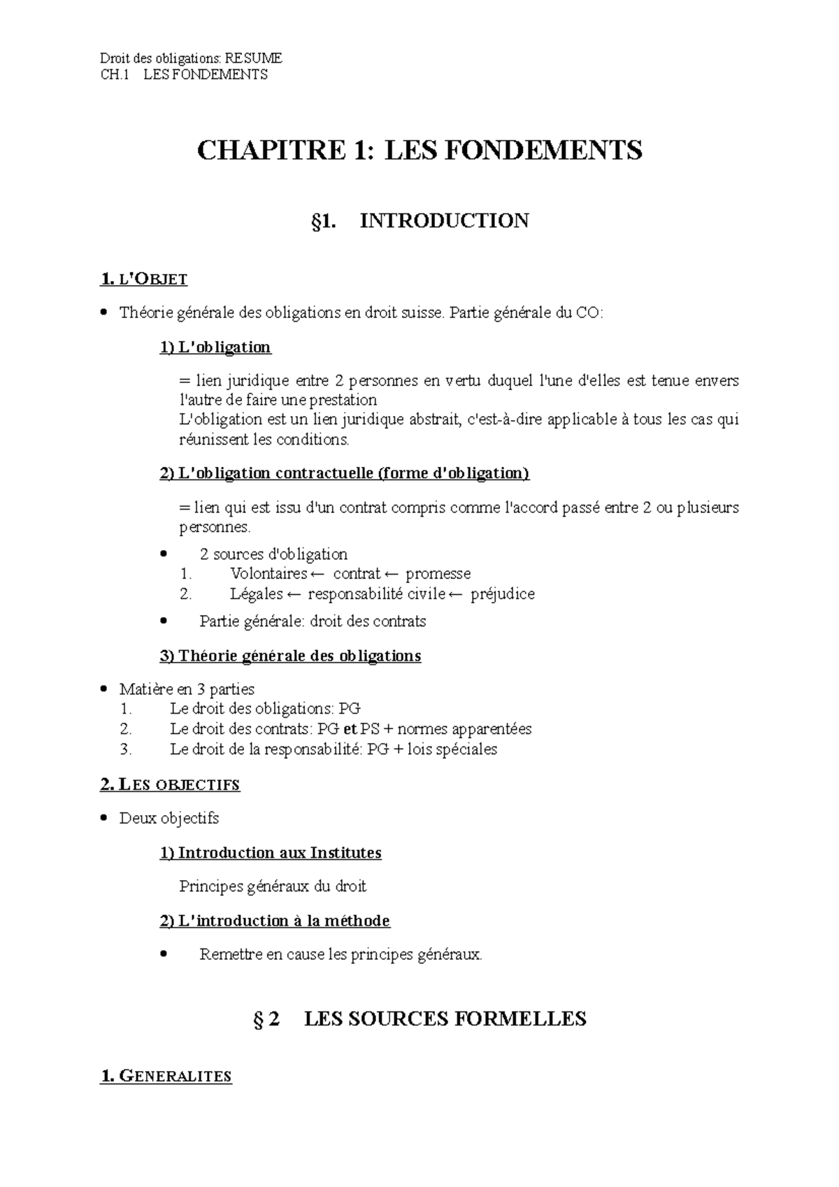 1fondements - Résumé de la première partie du cours de Pichonnaz - CH ...