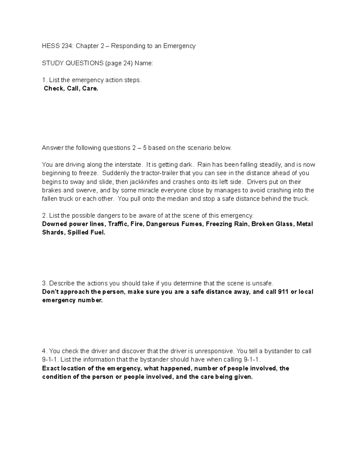 First Aid 2 HESS 234 Chapter 2 Responding to an Emergency STUDY