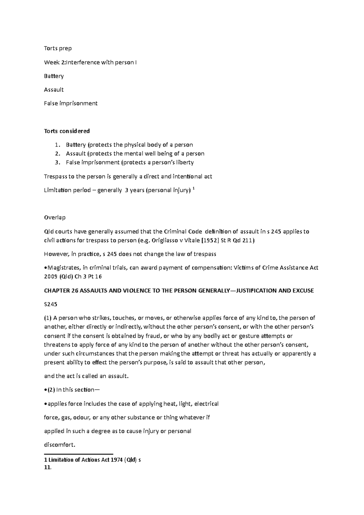 Torts prep All tort A content notes Torts prep Week 2Interference