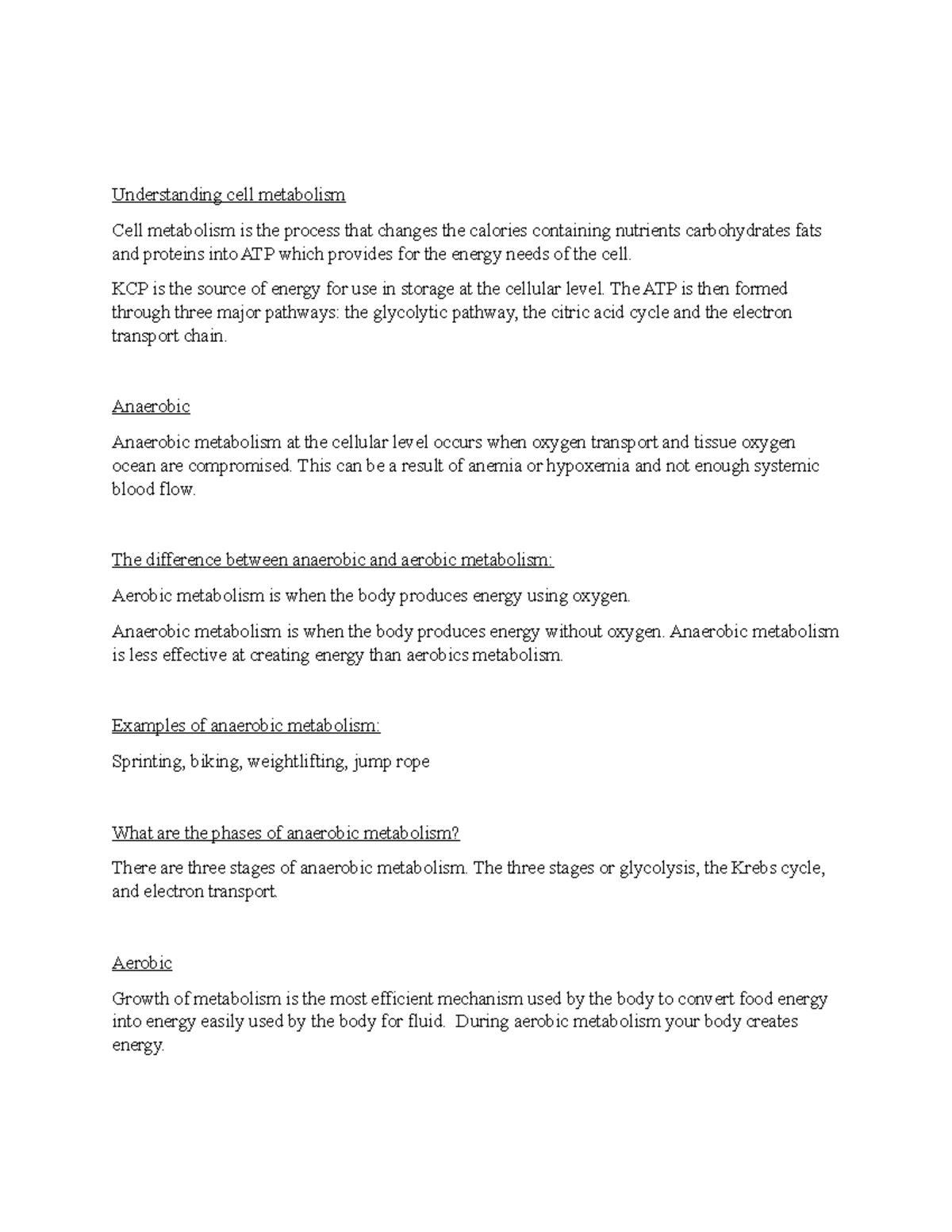 Patho unit 2 chapter 2 notes - Understanding cell metabolism Cell ...