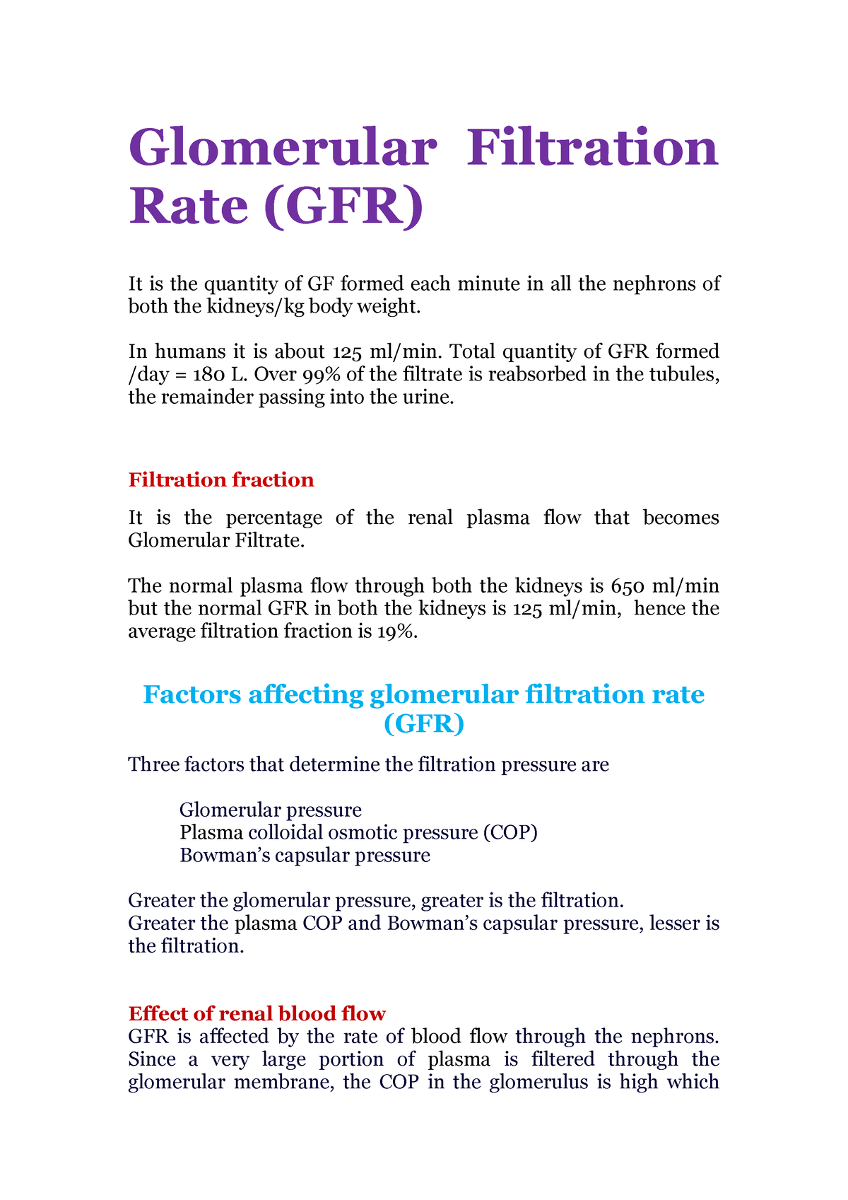 Glomerular Filtration Rate Gfr Glomerular Filtration Rate Gfr It Is The Quantity Of Gf