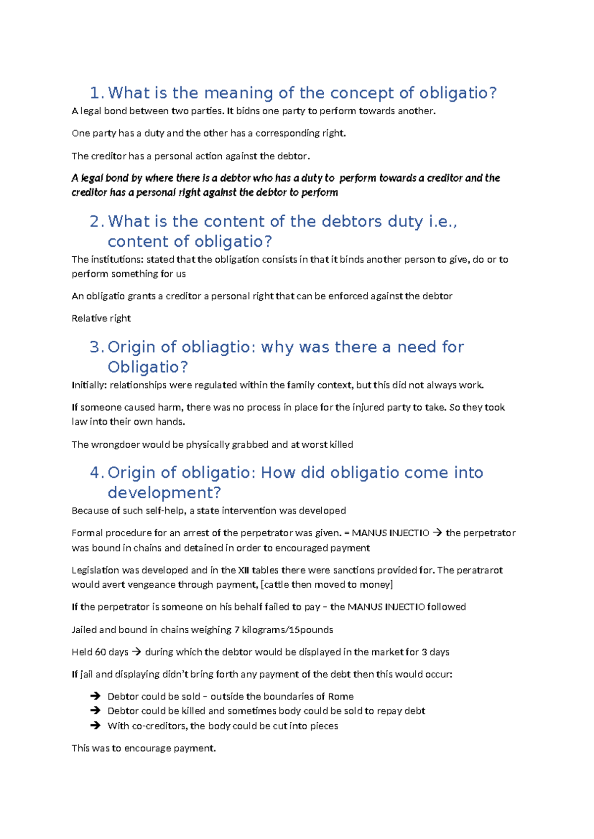 Roman LAW Questions - 1. What is the meaning of the concept of ...