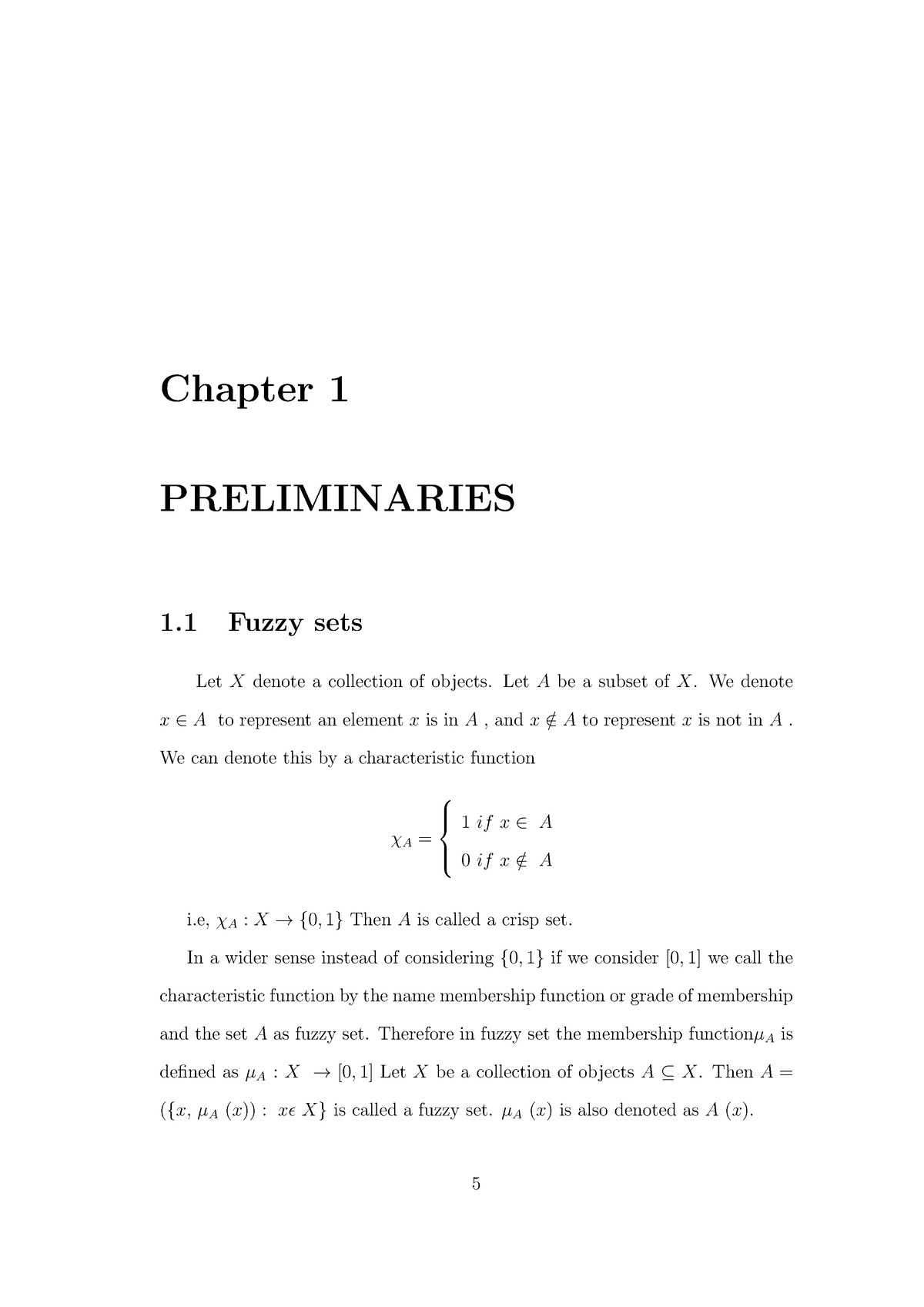 Fuzzy Topology - Chapter 1 PRELIMINARIES 1 Fuzzy Sets Let X Denote A ...