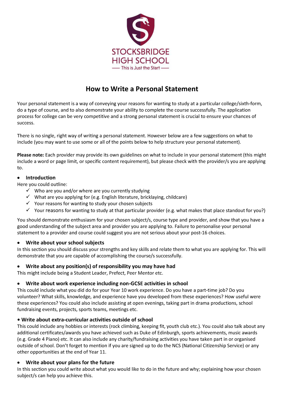 guidelines for writing a personal statement
