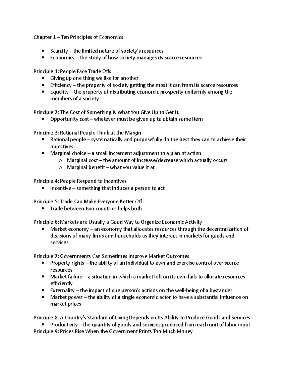 Cumulative Notes - Chapter 1 – Ten Principles of Economics Scarcity ...