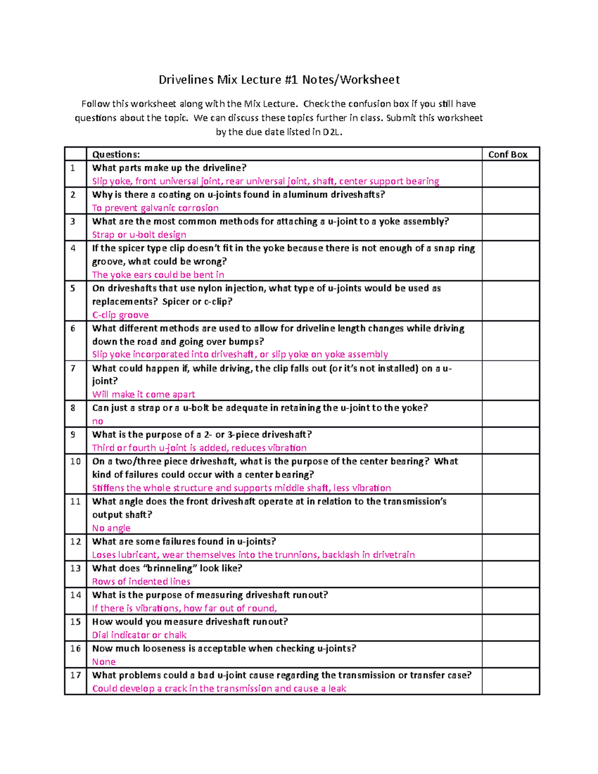 Driveline Mix Lecture One Worksheet - Drivelines Mix Lecture #1 Notes ...