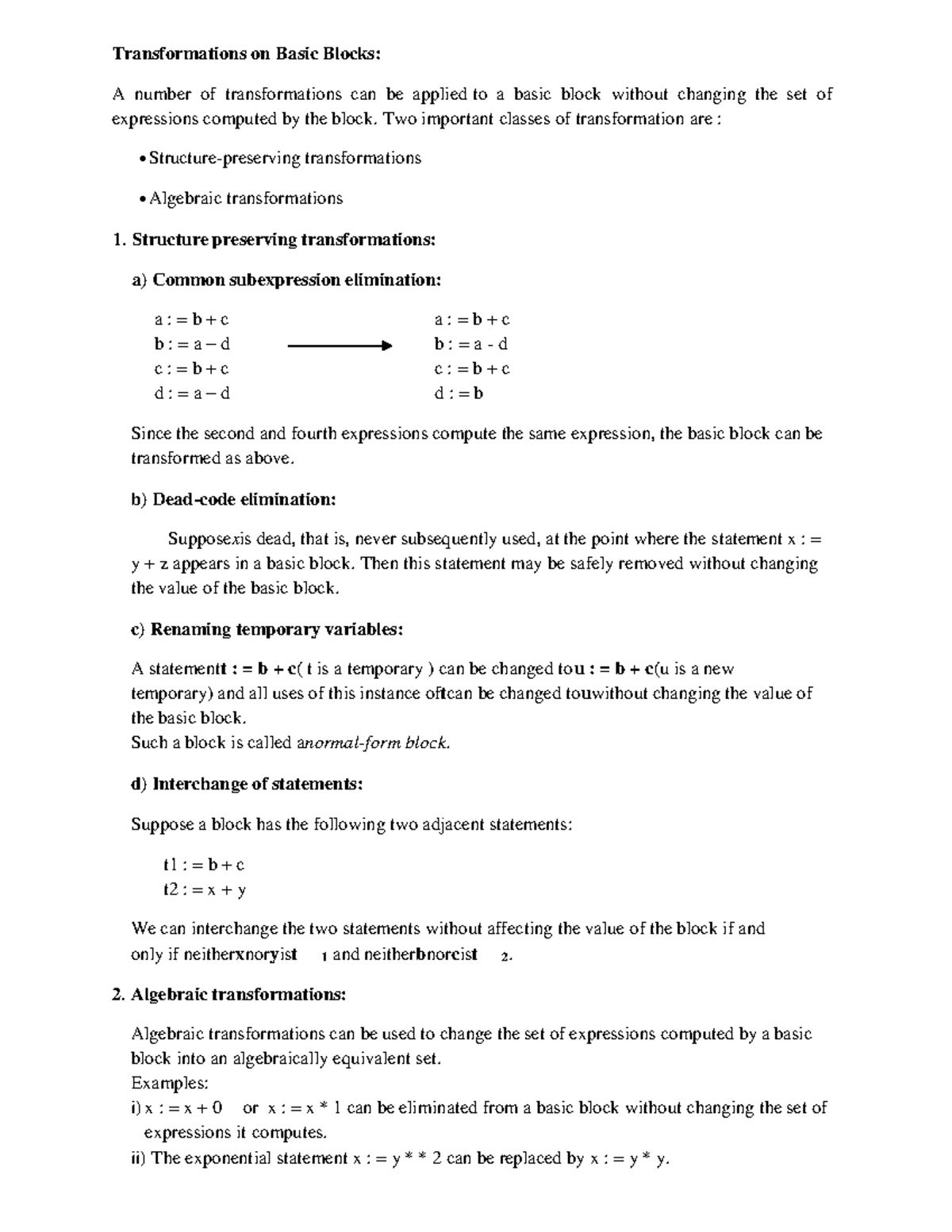 Structure preserving transformations - Transformations on Basic Blocks ...