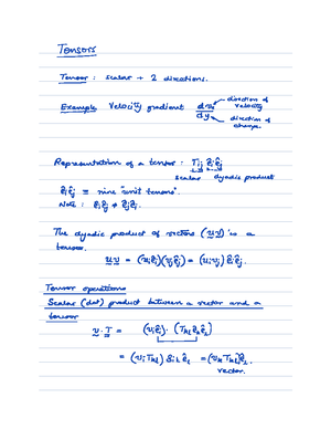 L2 Notes 11Jan - Fluid Mechanics Lecture 2 Summary - tensors Lensor ...