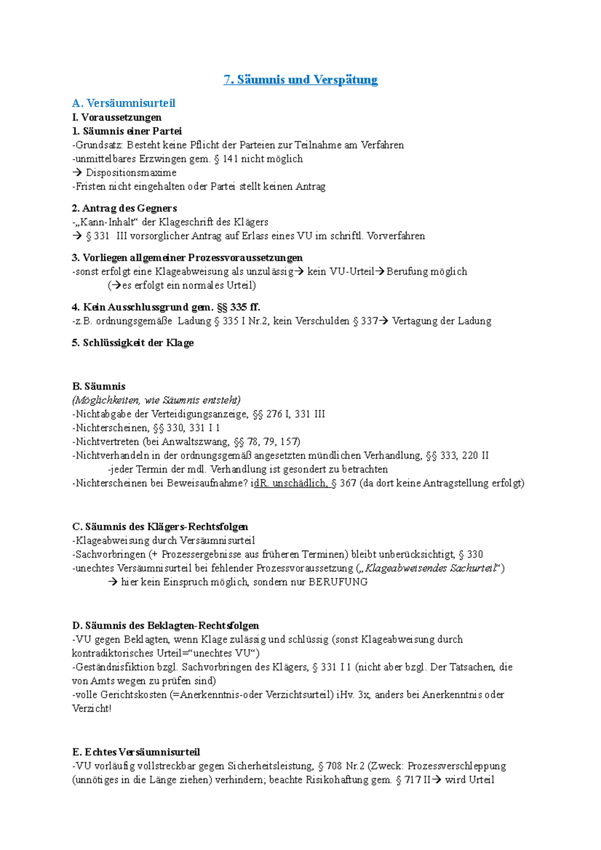 7 Zpo Saumnis Und Verspatung Zivilprozessrecht 61827 Uni Studocu