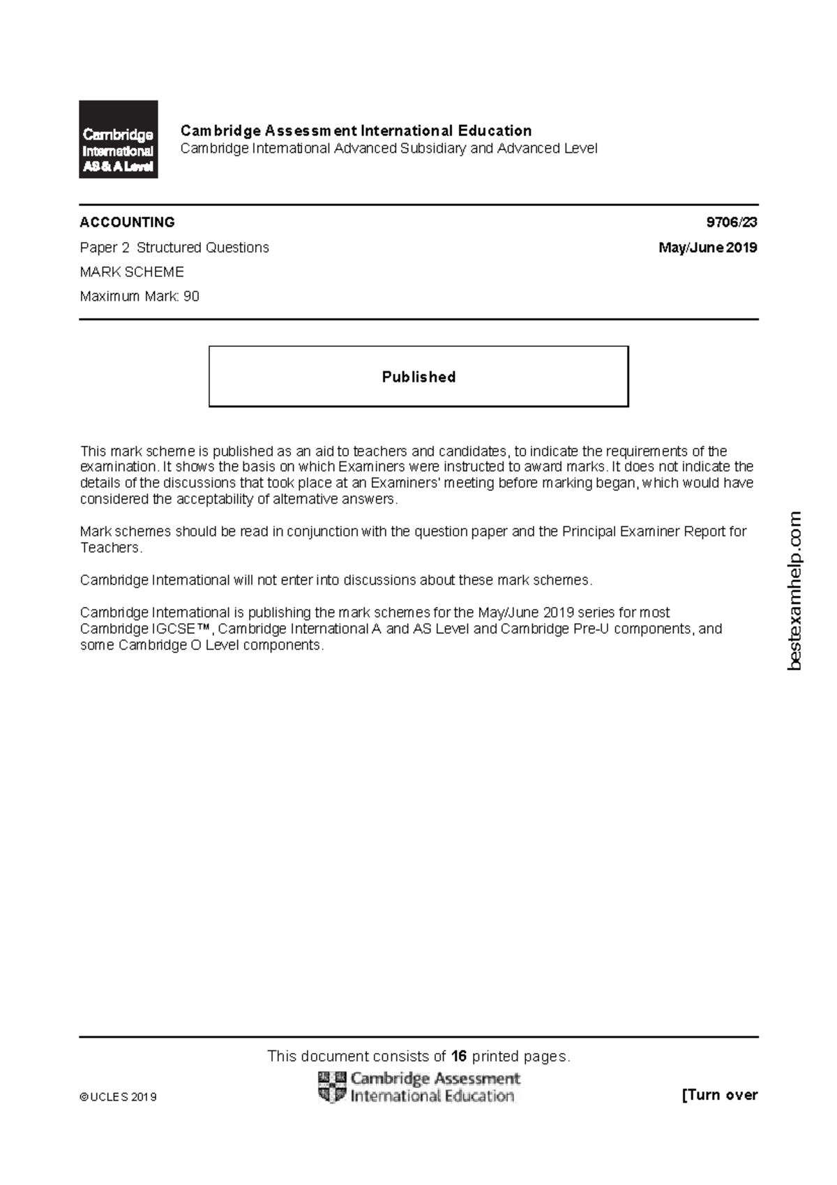 9706 s19 ms 23 - Challenging past paper to solve - © UCLES 2019 This ...