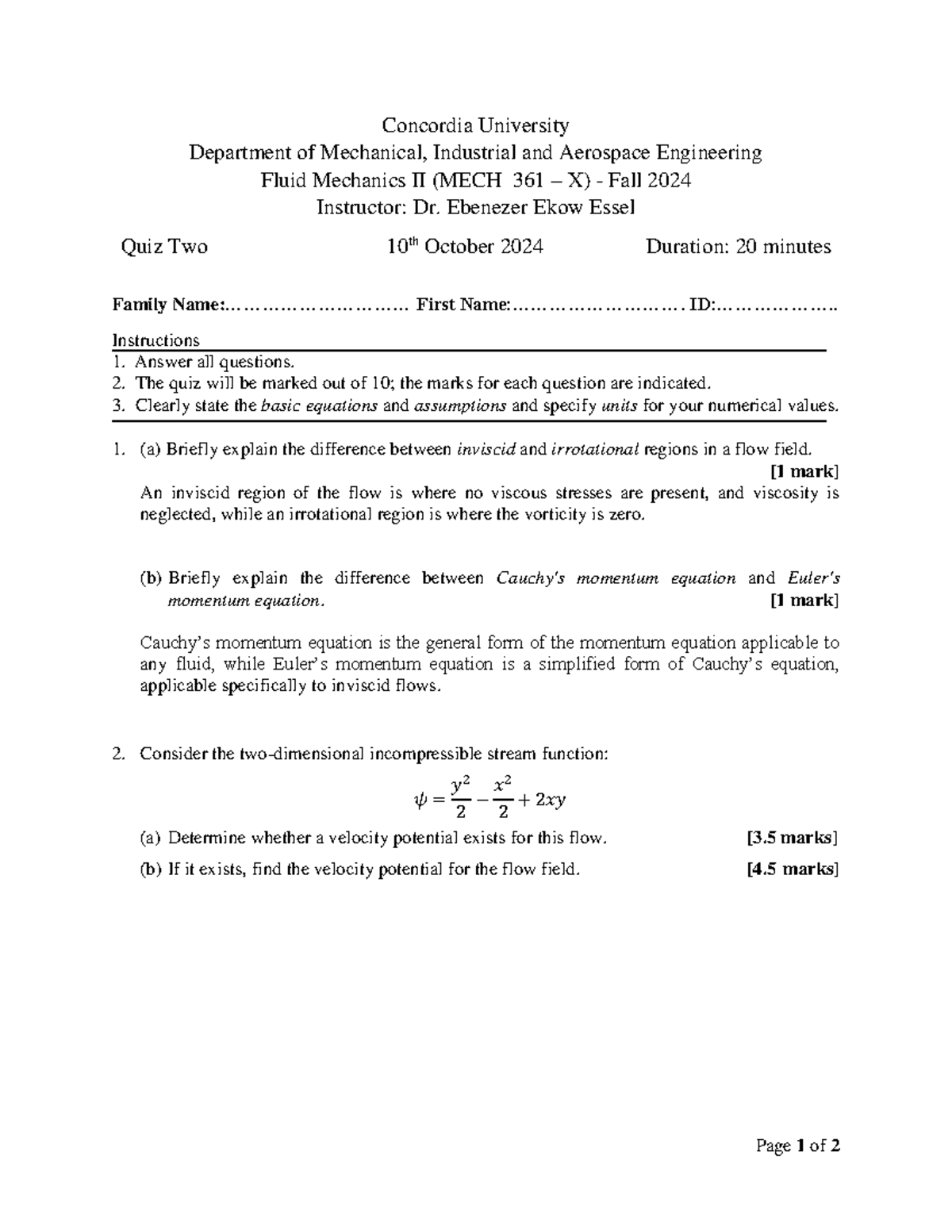 MECH361 Quiz-2-X-QA - Quiz 2 for mech 361 - Page 1 of 2 Concordia ...