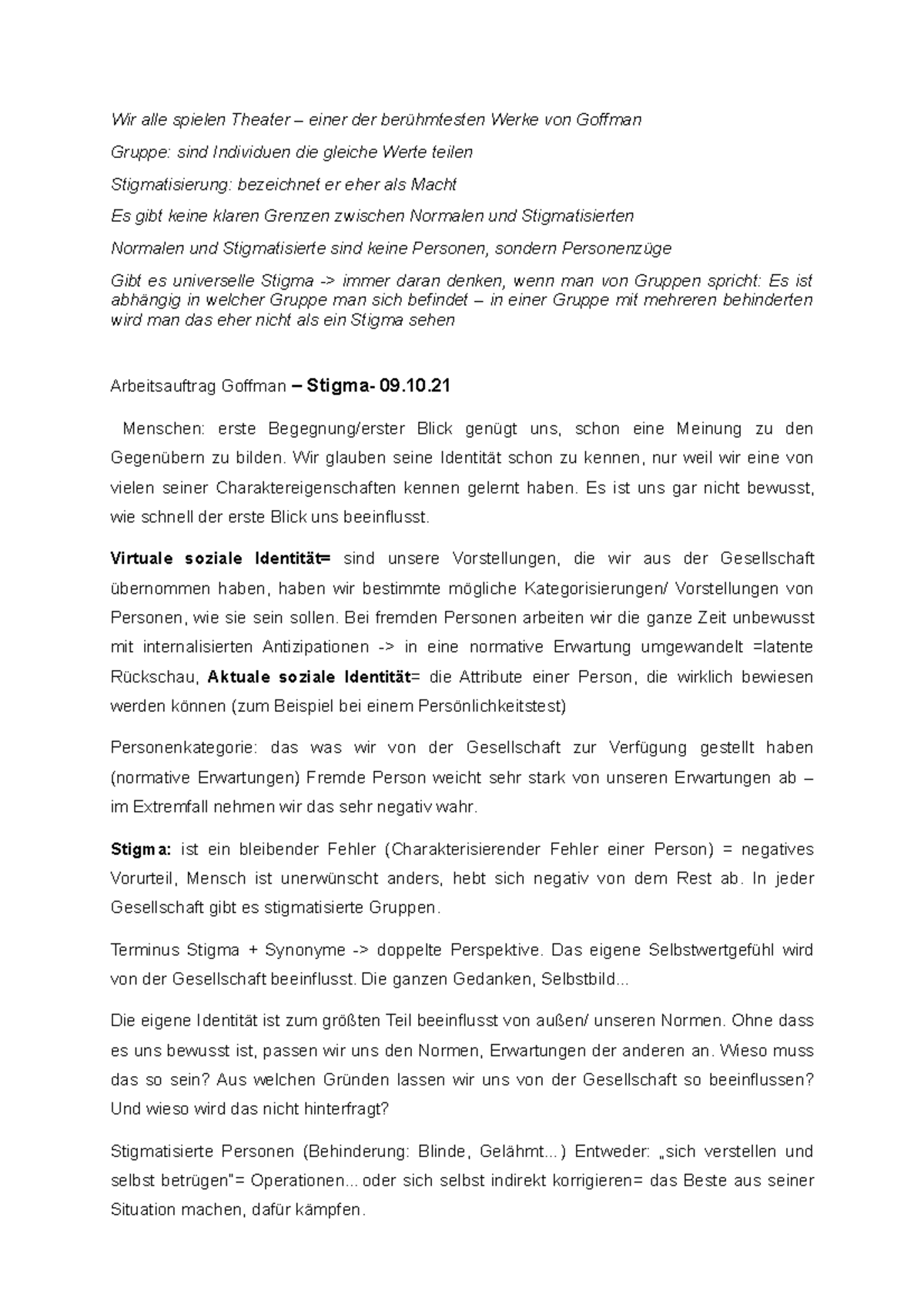 Goffman Arbeitsauftrag AG - Wir alle spielen Theater – einer der