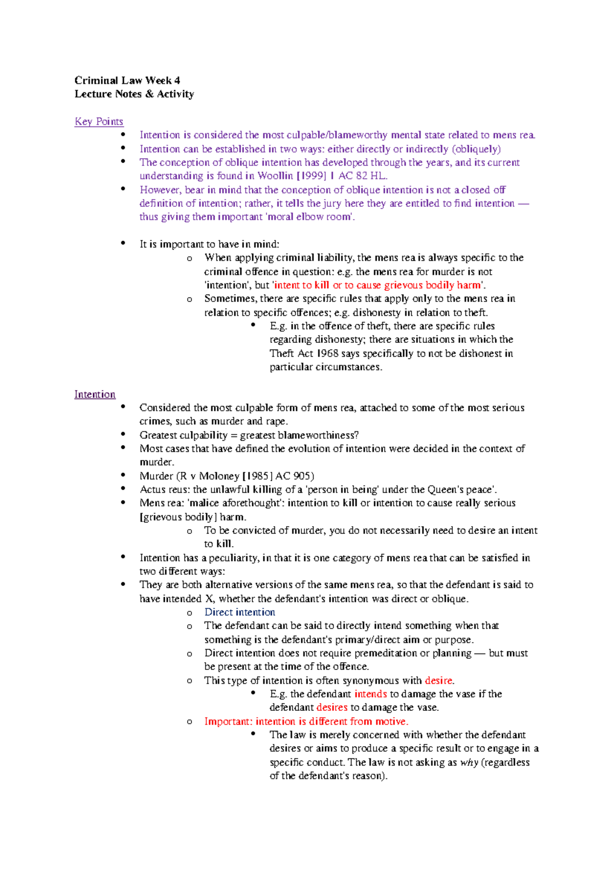 Criminal Law Week 4 (Lecture Notes & Activity) - Criminal Law Week 4 ...