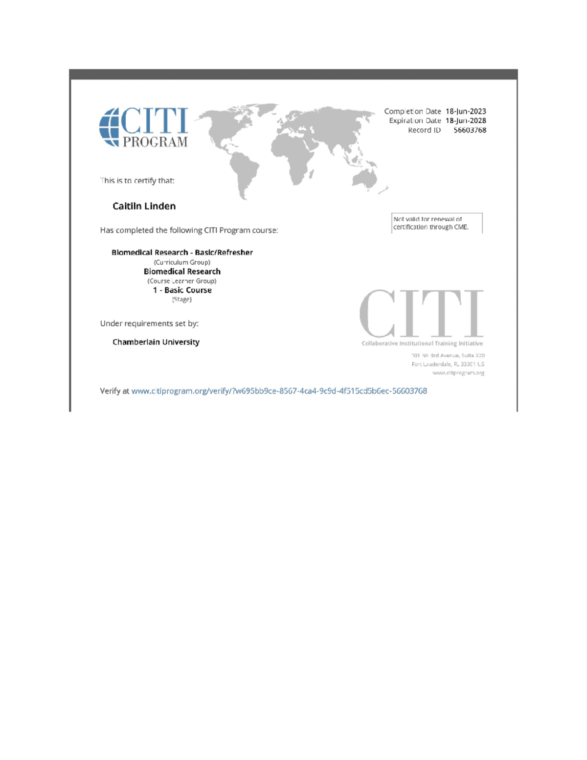 Research 6 - notes - CITI Completion Date Expiration Date Record ID ...