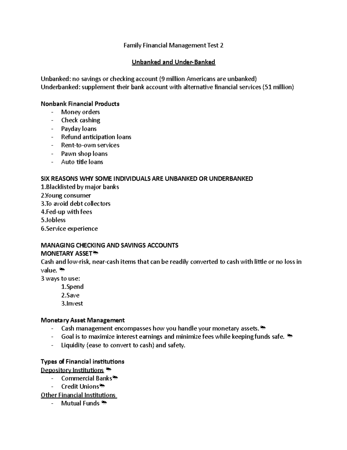 Test 2 Lecture notes Test 2 Family Financial Management Test 2