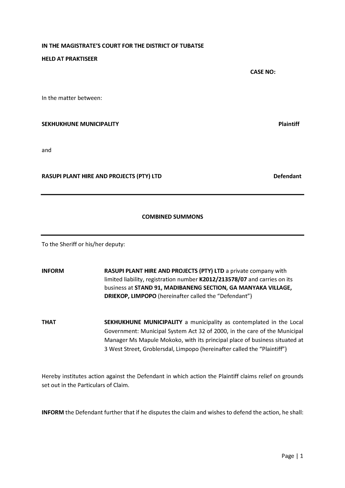 0249 summons - Copy - IN THE MAGISTRATE’S COURT FOR THE DISTRICT OF ...