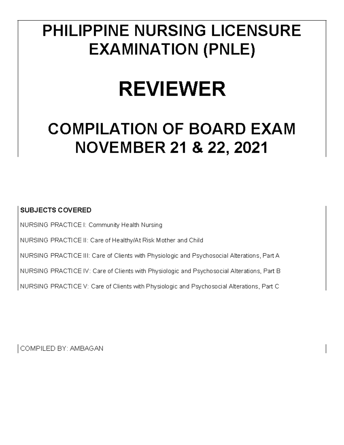 2021- November- Compilation W Answers - PHILIPPINE NURSING LICENSURE ...