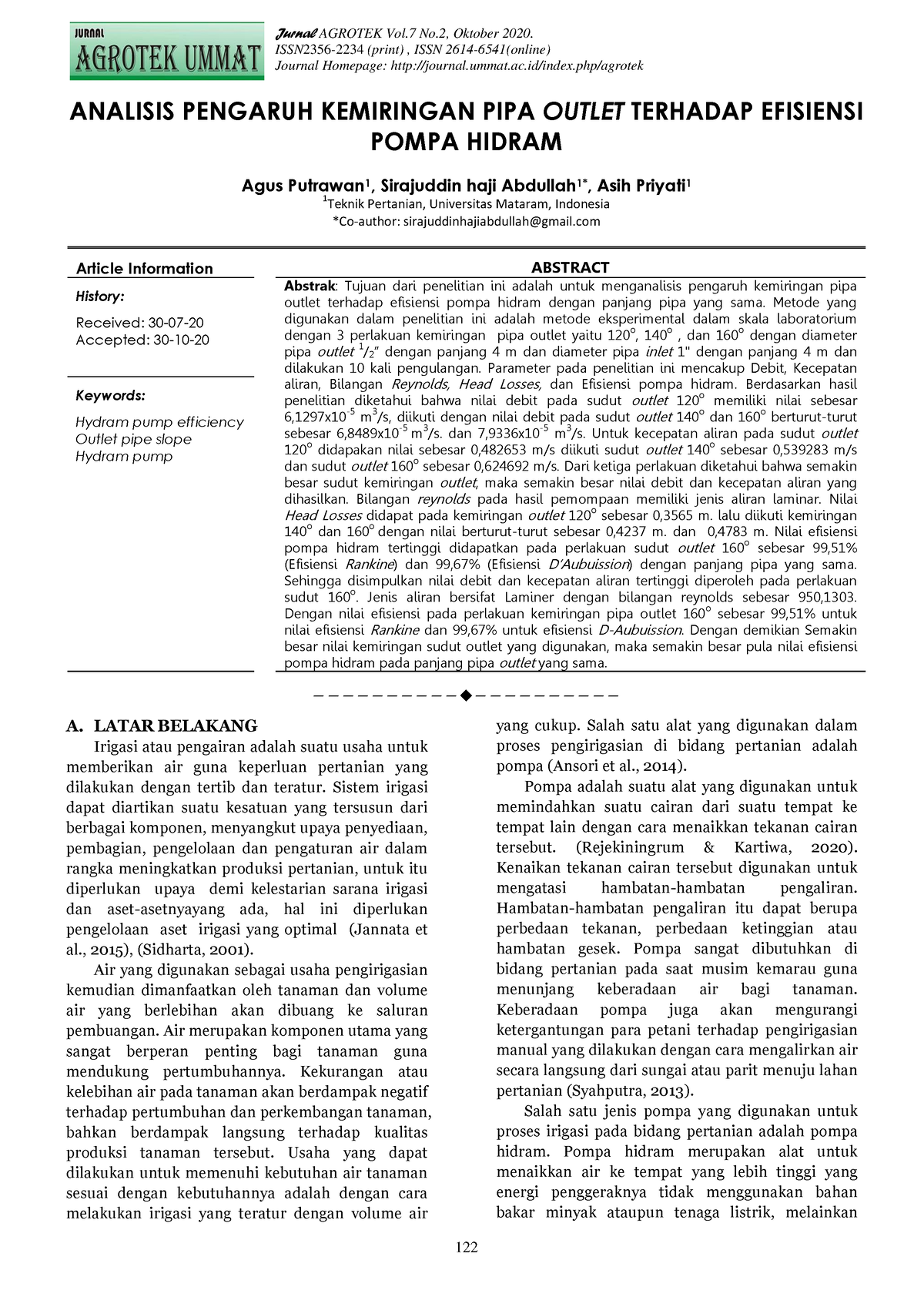 PB Yaitu Adalah Jurnal AGROTEK Vol No Oktober ISSN Print