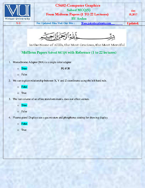 Cs602 - Midterm Solved Mcqs - Cs602-computer Graphics MCQS MIDTERM ...