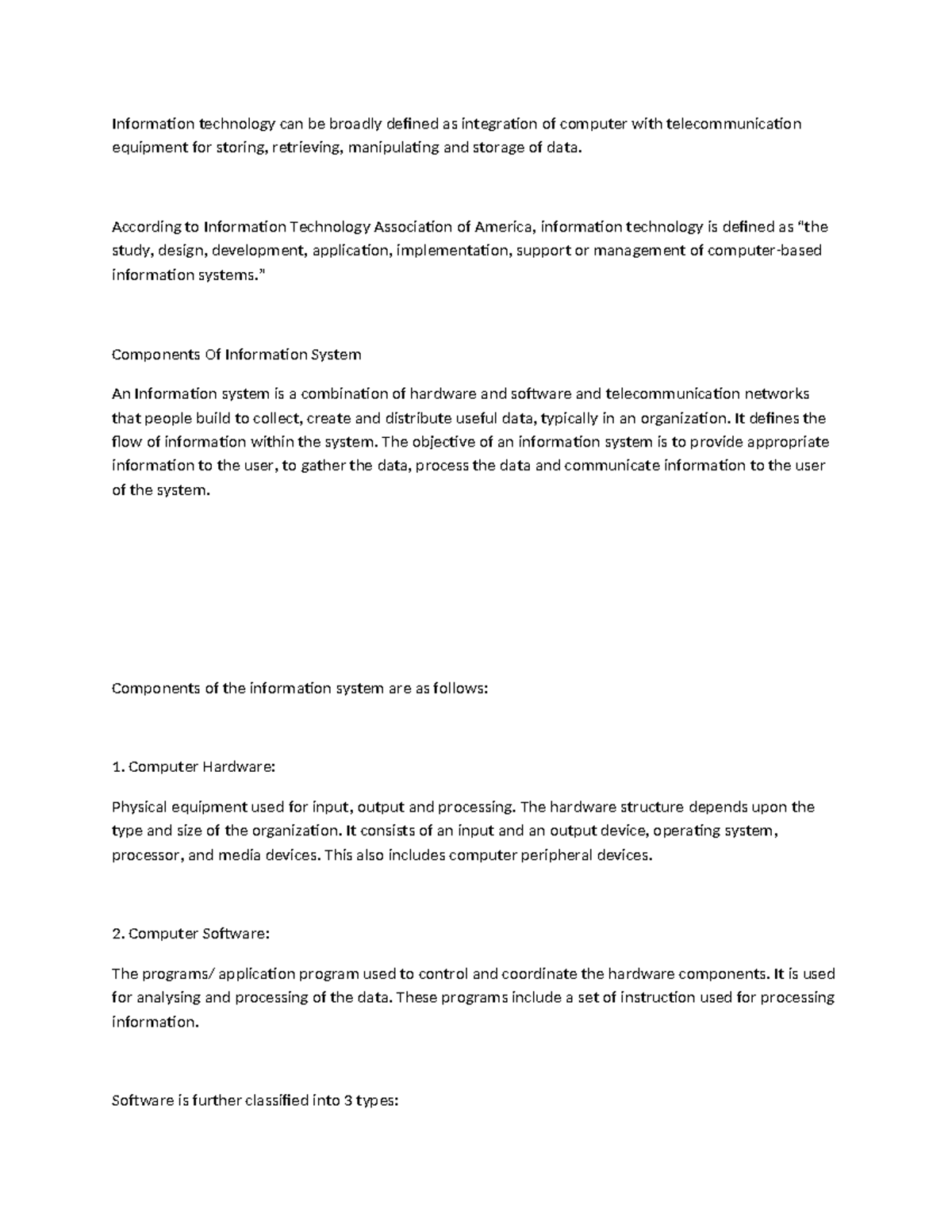 Economics notes - Information technology can be broadly defined as ...