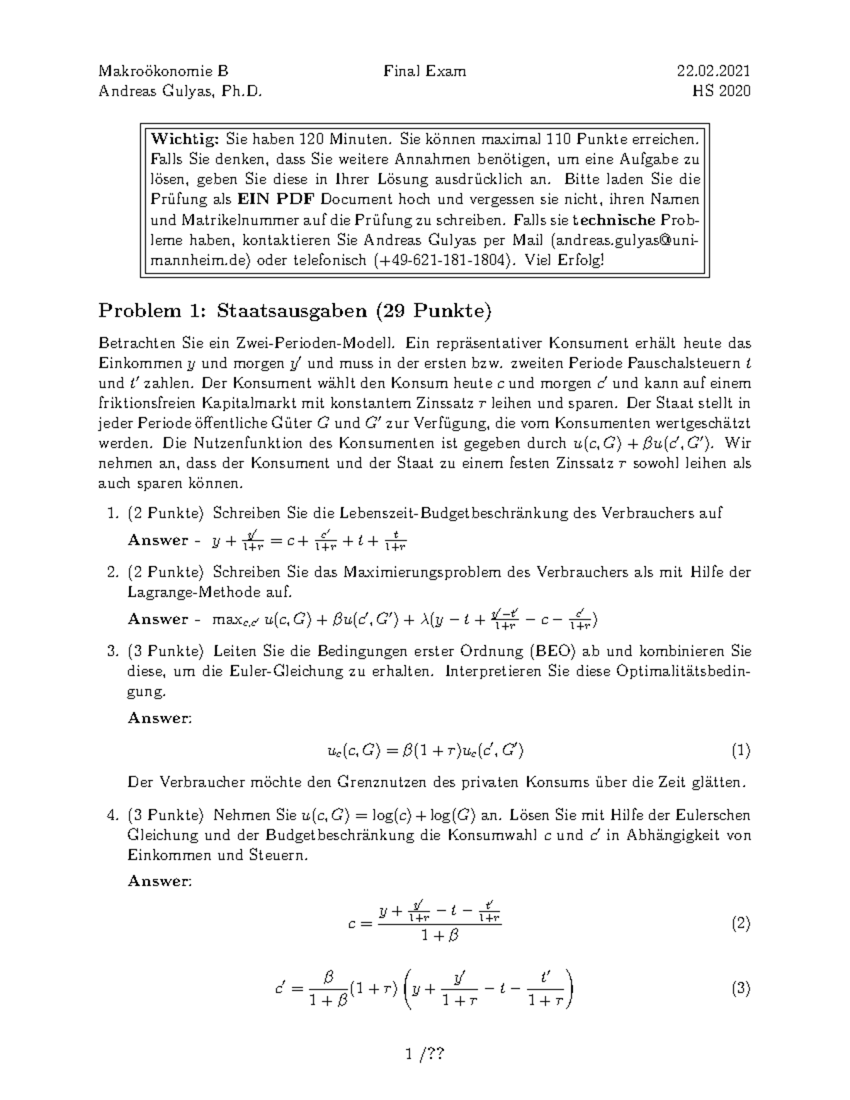 Mac B Ger FEB2021 AG Loesung - Makroökonomie B Andreas Gulyas, Ph ...