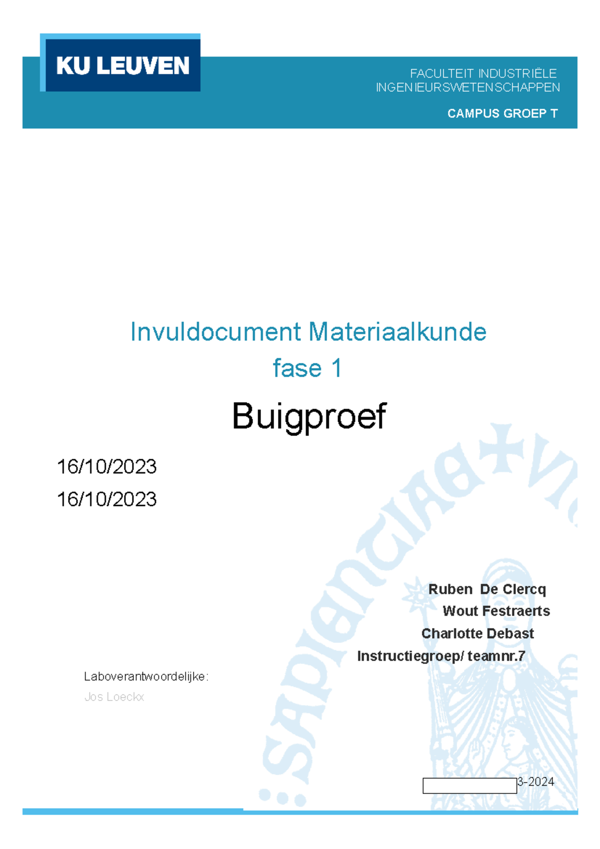 Buigproef Practicum - Invuldocument Materiaalkunde Fase 1 Buigproef ...