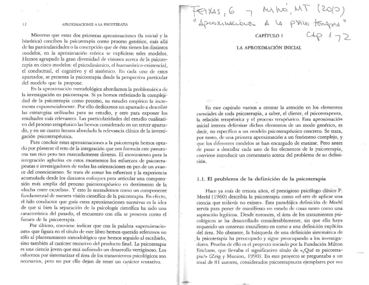Aproximaciones a la psicoterapia Feixas y Miró - Matematik - Studocu