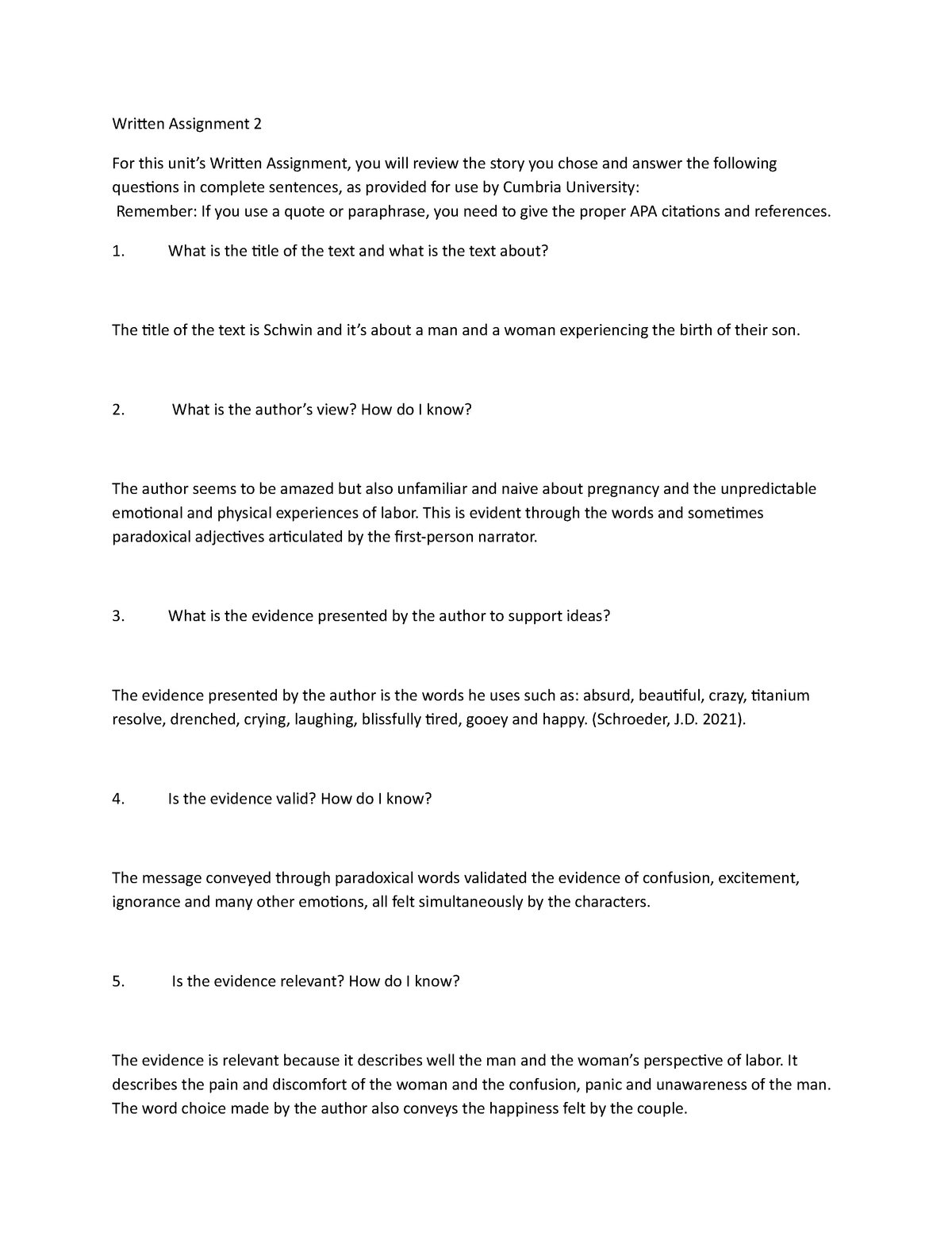 ENGL 1102 WA U2 - 1 - Written Assignment Unit 2 - Written Assignment ...