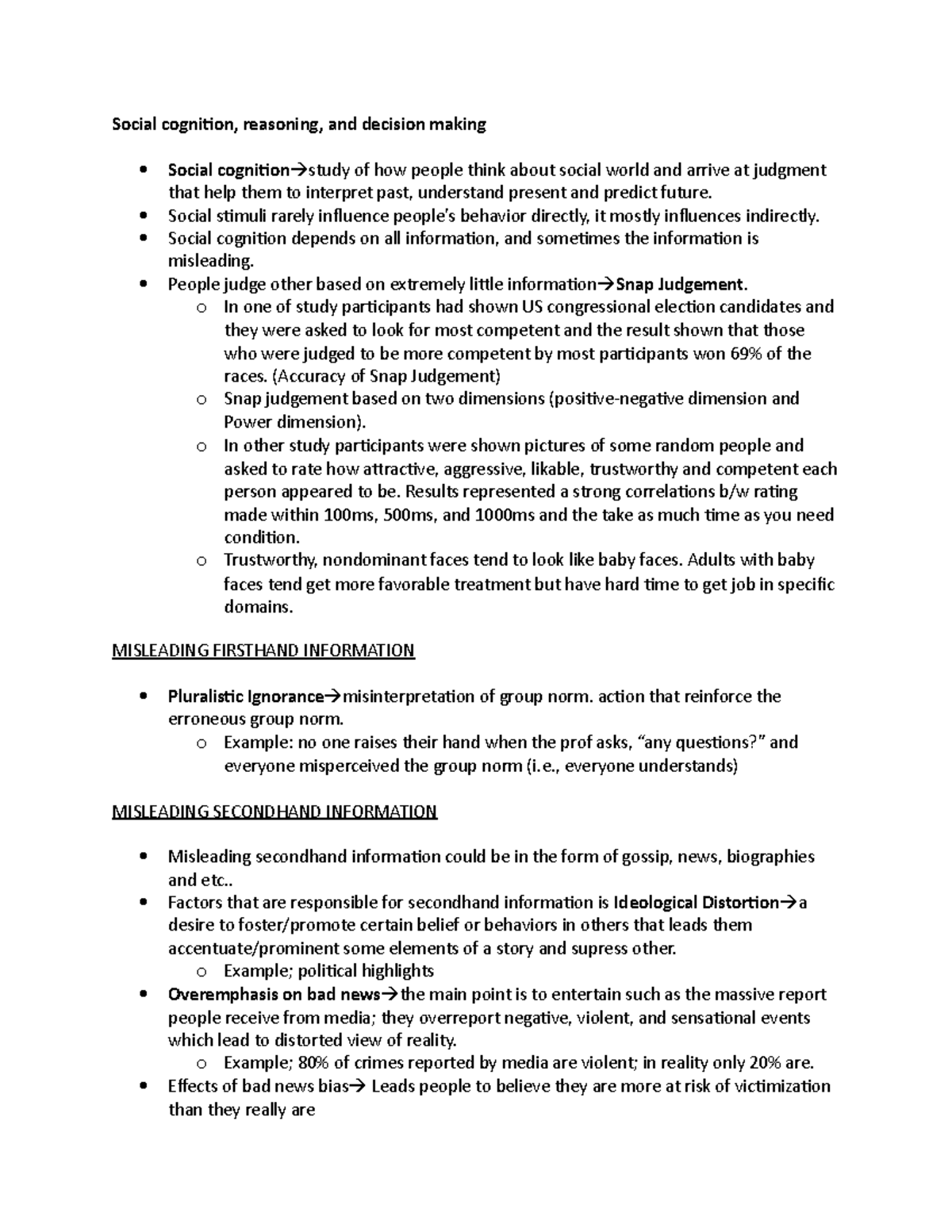 Social cognition - Lecture notes 1,4 - Social cognition, reasoning, and ...