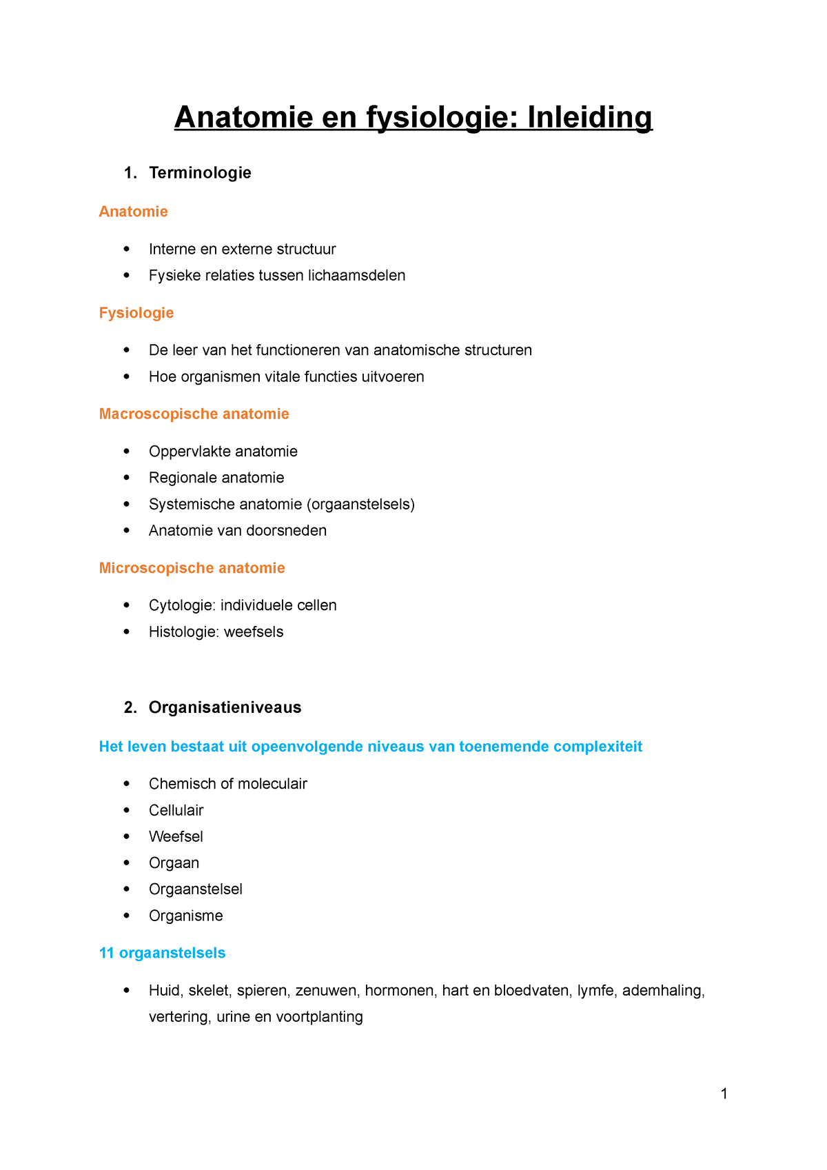 Anatomie En Fysiologie Samenvatting Inleiding - Anatomie En Fysiologie ...