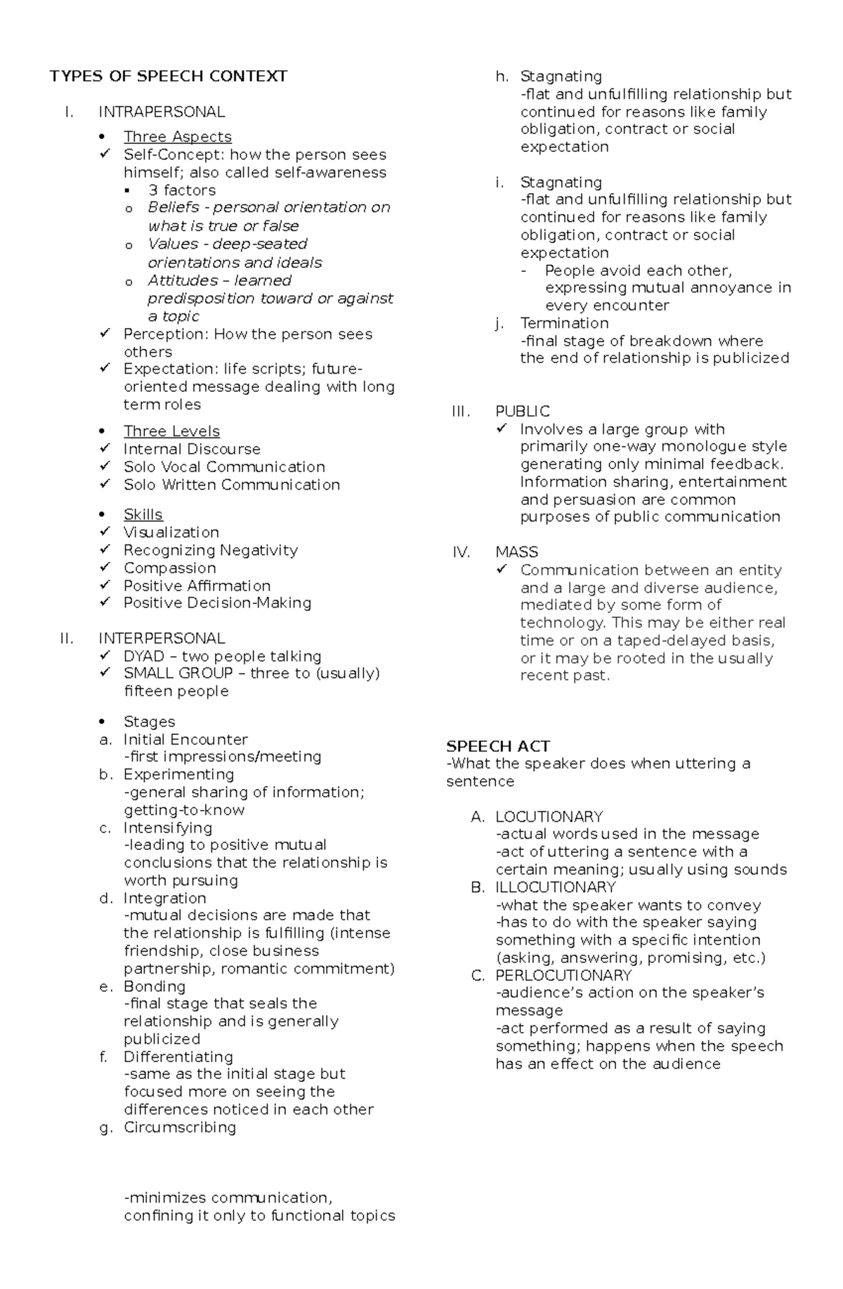 Types OF Speech Context - TYPES OF SPEECH CONTEXT I. INTRAPERSONAL ...