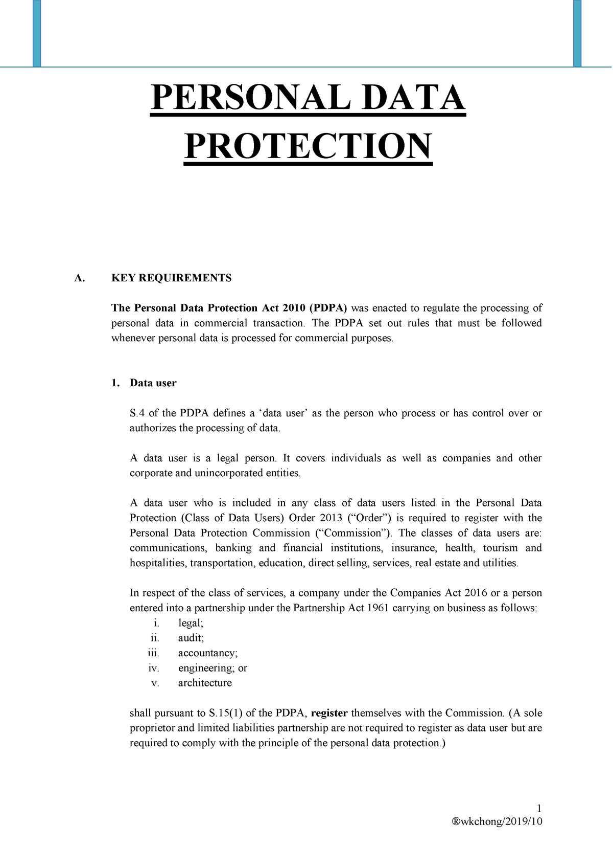 10 BBBL 2074 PAPA 2010 - Lecture Notes 10 - 1 PERSONAL DATA PROTECTION ...