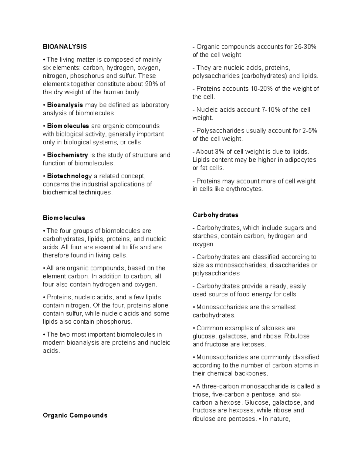 Bioanalysis - ***** - BIOANALYSIS The living matter is composed of ...