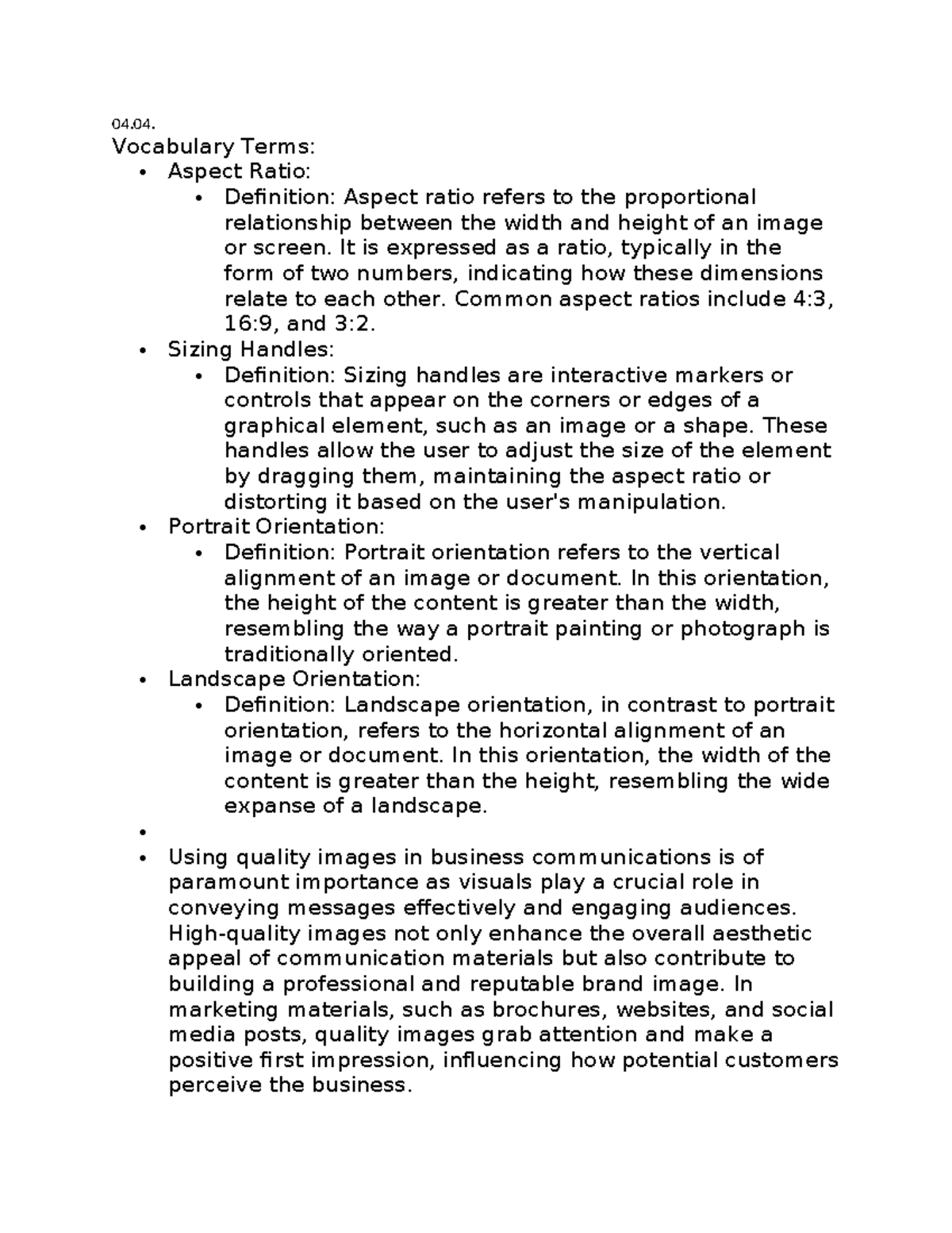 Document 04 - Spanish - 04. Vocabulary Terms: Aspect Ratio: Definition ...