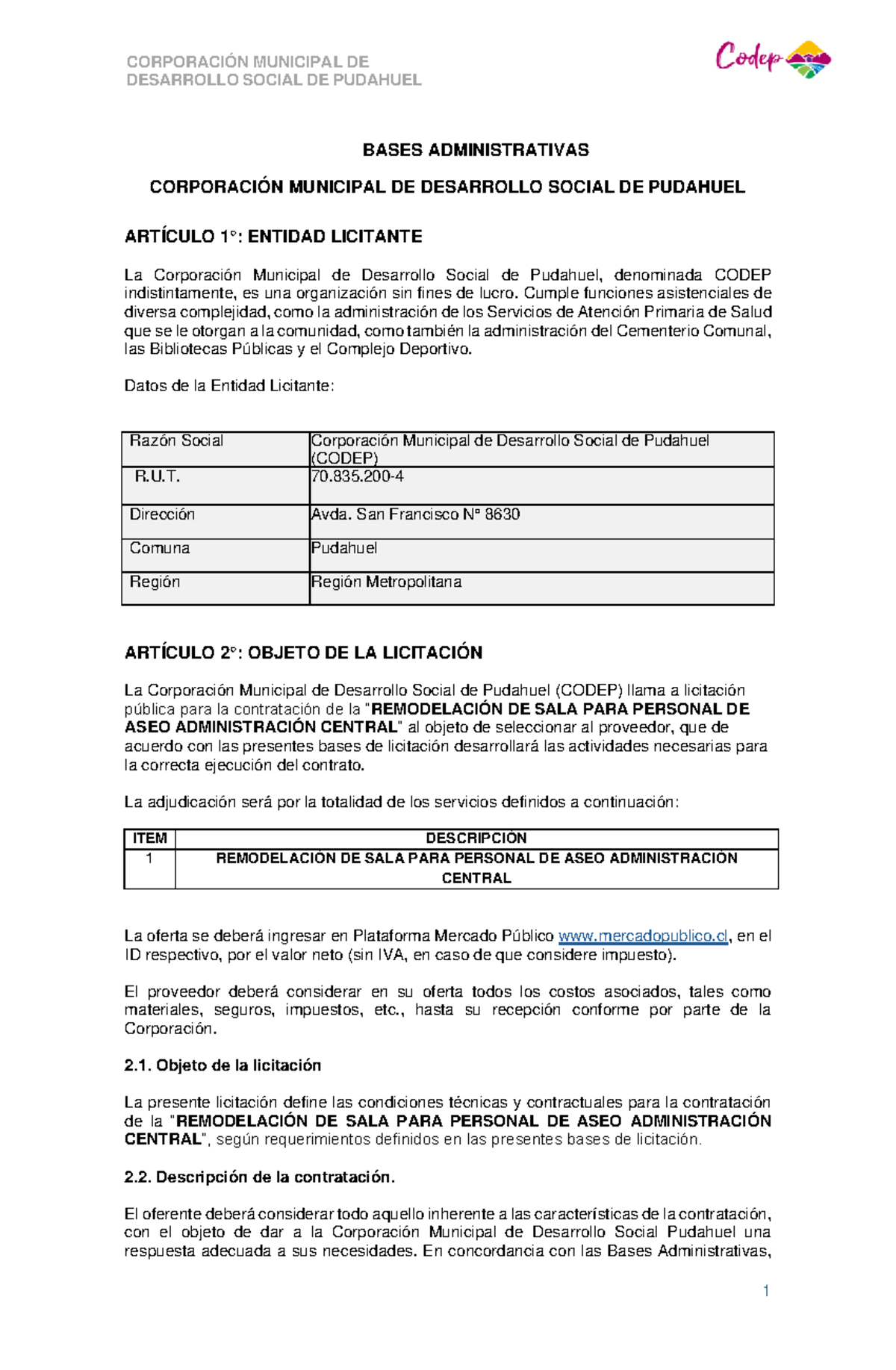 Bases Administrativas - DESARROLLO SOCIAL DE PUDAHUEL BASES ...