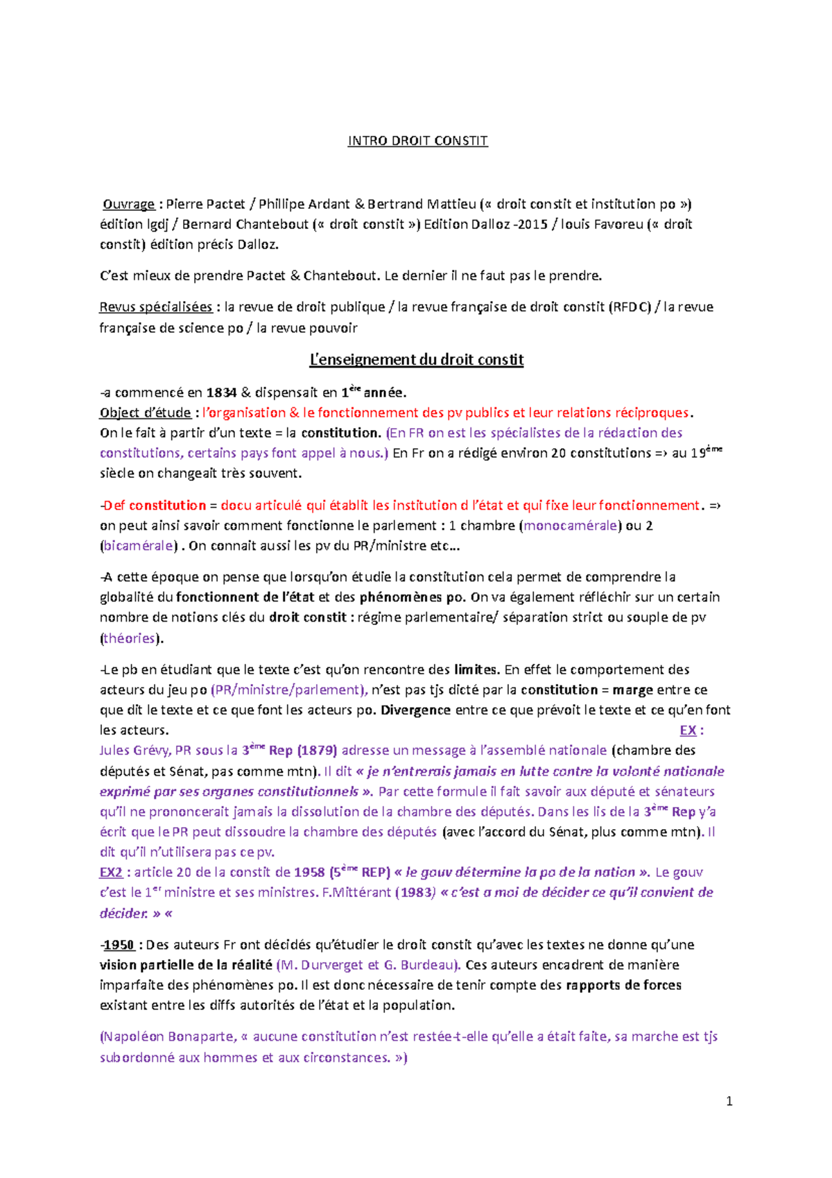 Constit 1SM 1ère partie - INTRO DROIT CONSTIT Ouvrage : Pierre Pactet ...