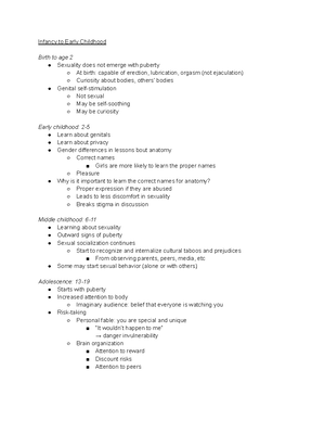 Human Sexuality - notes 1 - Human Sexuality Week 1: Chapter 1,2, 8