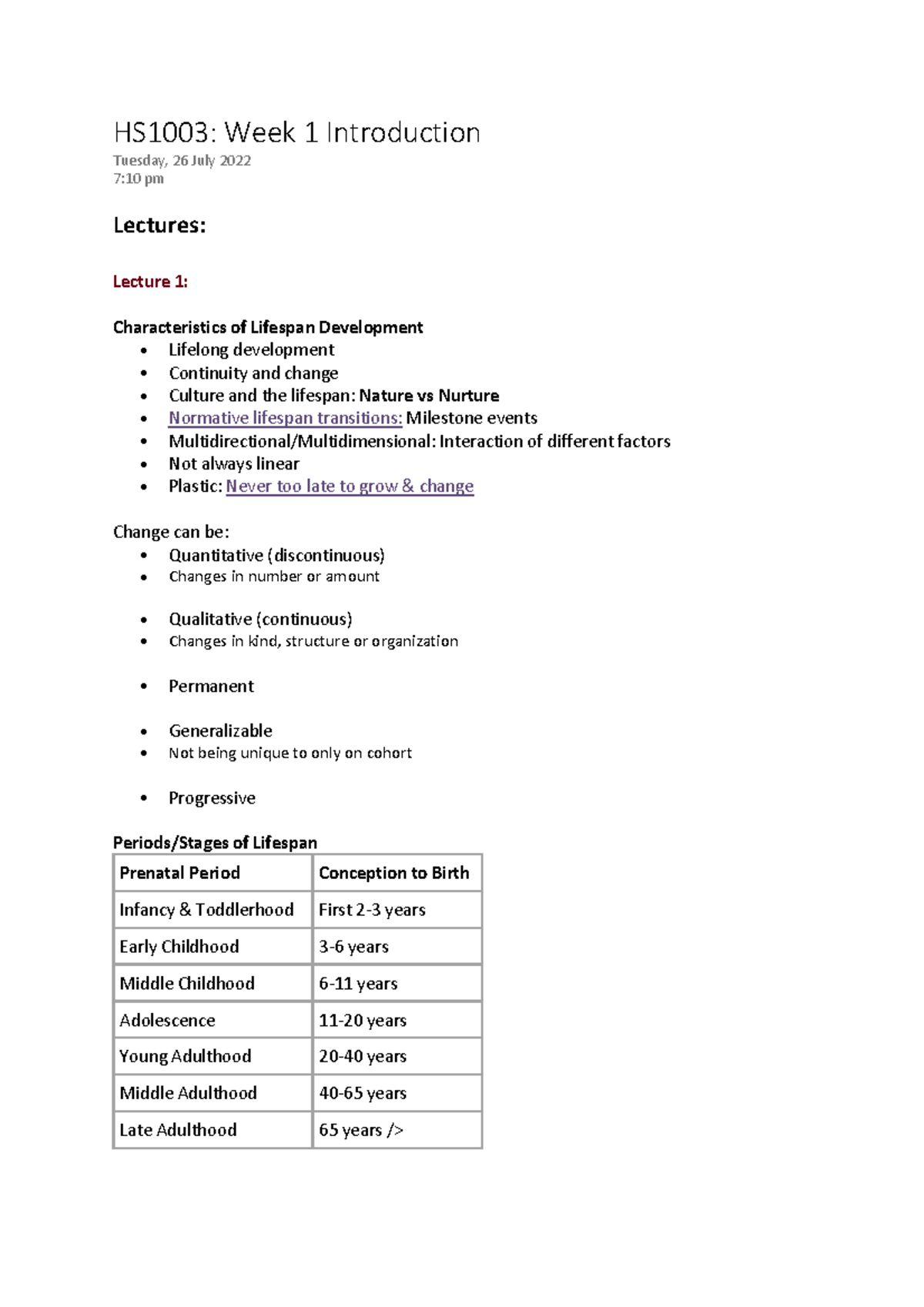 HS1003 Lecture Notes - HS1003: Week 1 Introduction Tuesday, 26 July ...