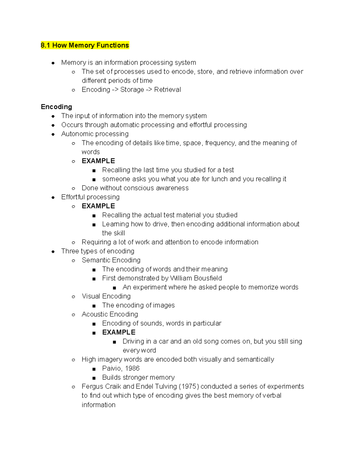 Untitled document Summary Psychology 8 How Memory Functions Memory