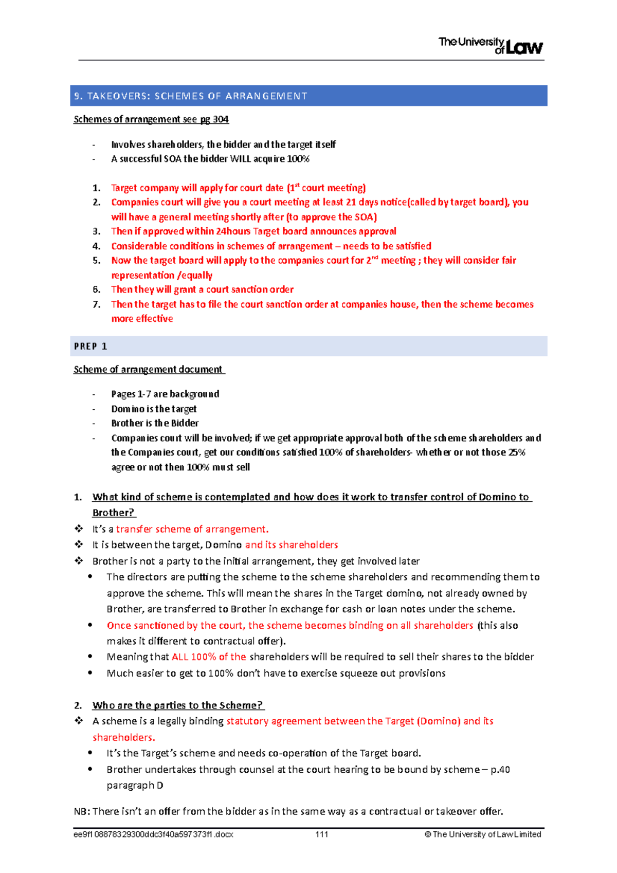 WS9. Schemes of arrangement - 9. TAKEOVERS: SCHEMES OF ARRANGEMENT ...