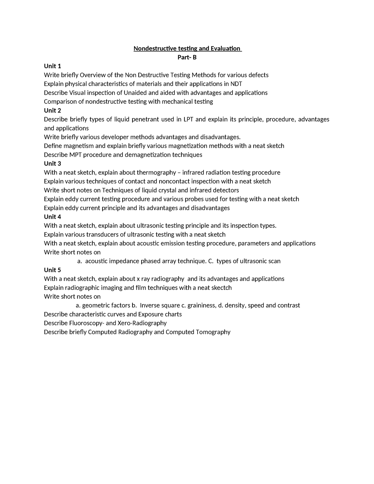 NDT&E PART B Questions - Nondestructive Testing And Evaluation Part- B ...