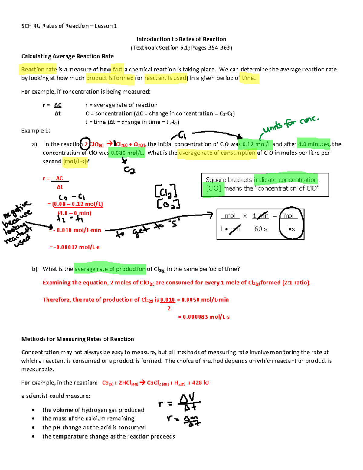 Lesson 1 - Completed File - Copy - SCH 4U Rates of Reaction – Lesson 1 ...