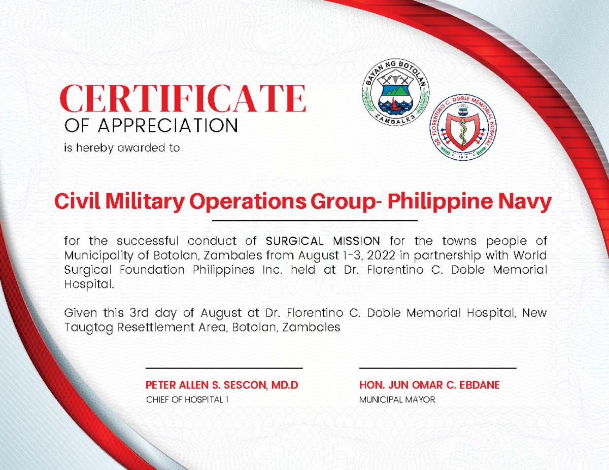 Red simple certificate of appreciation peter allen s sescon md