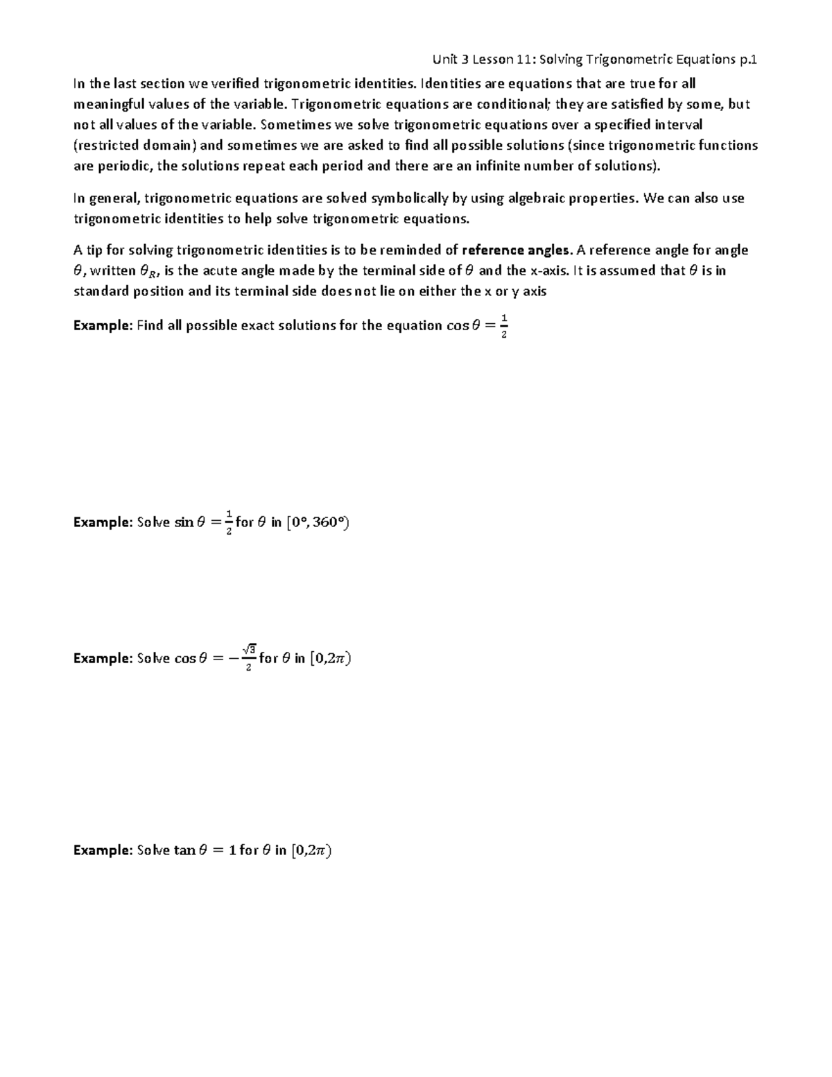 MATH1720Unit3 - Russell Noe: Key Phrases: Solving Trigonometric ...