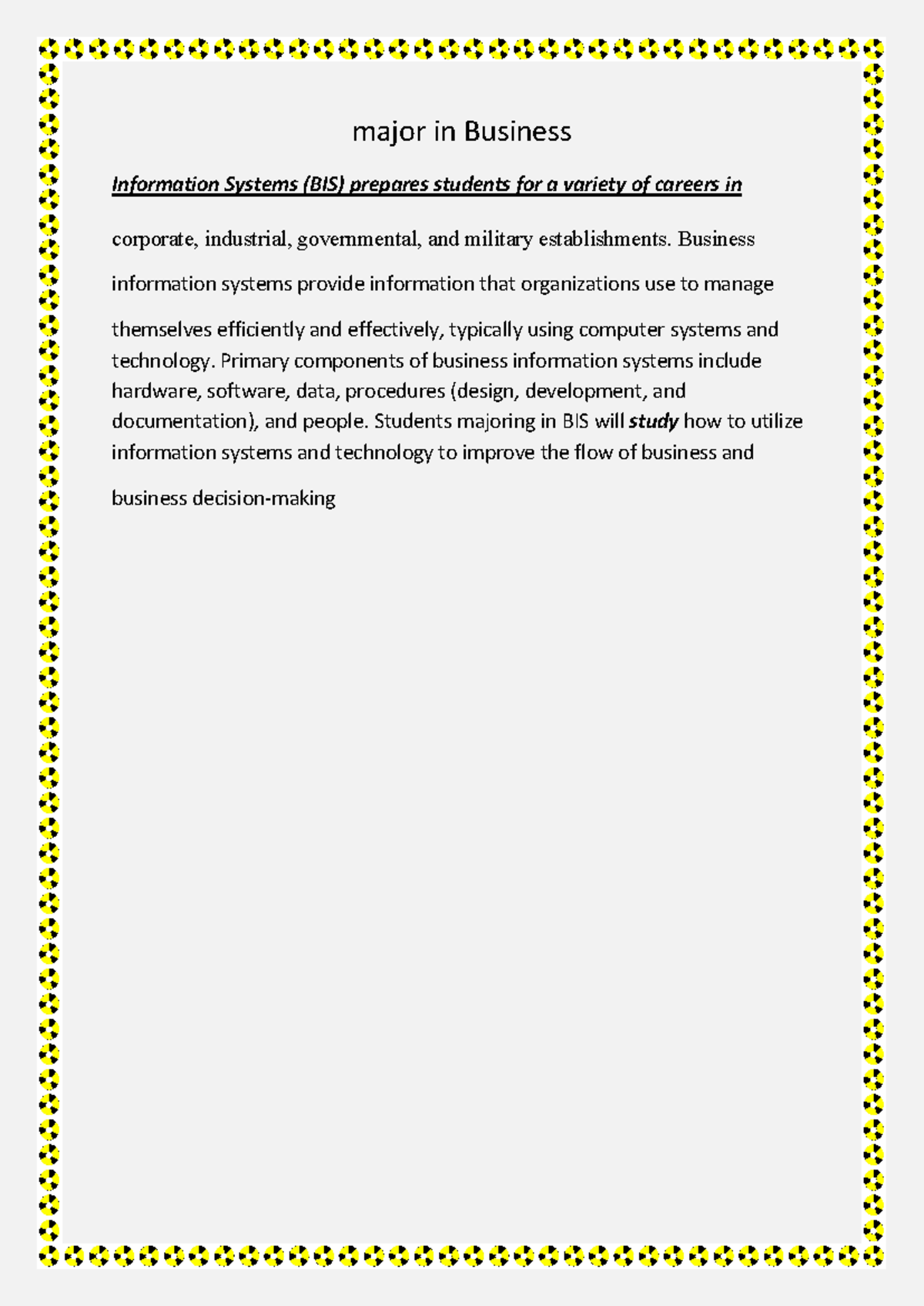 Assignment bis - bis and computer - major in Business Information ...