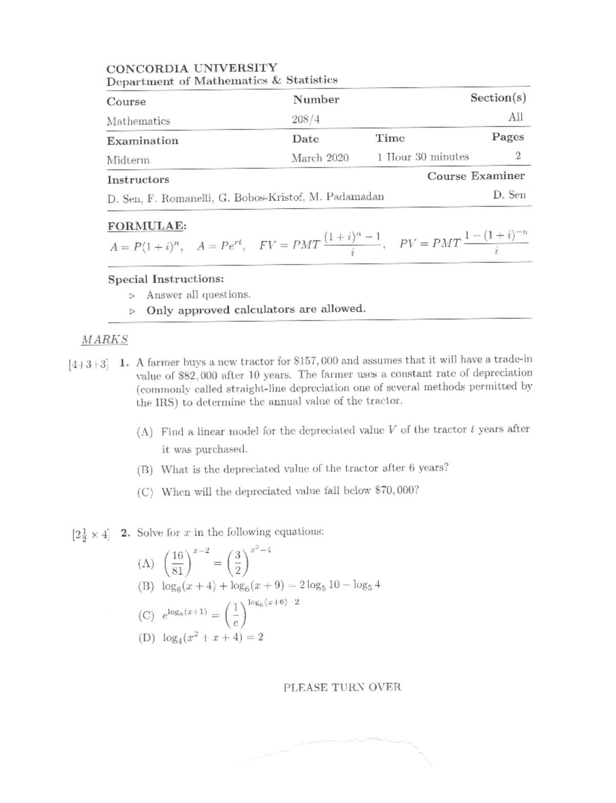 Sample midterm 2010 - MATH 208 - Concordia - Studocu